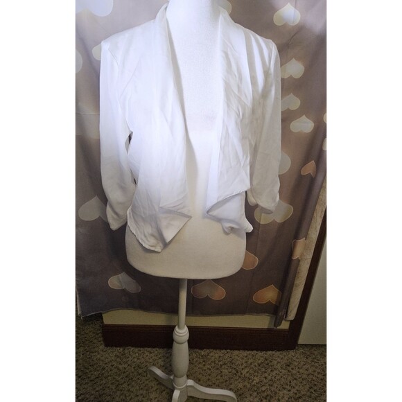 NWT Allegra K Size Small 3/4 Ruched Sleeve Open Front White Shrug - Picture 10 of 11